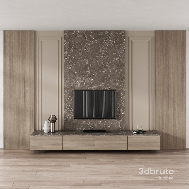 TV Wall Stone and Wood Image 1