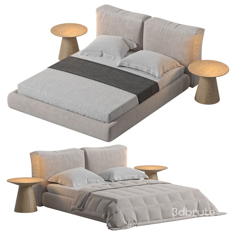 Amos Boucle White Contemporary Rectangular Head Board Bed Image 1