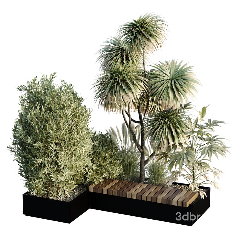 HQ Urban environment set of green plant benches 01 Image 1