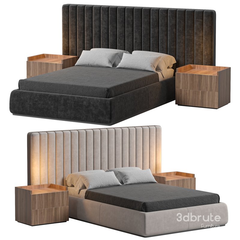 Walvia Gray Velvet Luxury Wide Headboard Bed Image 1