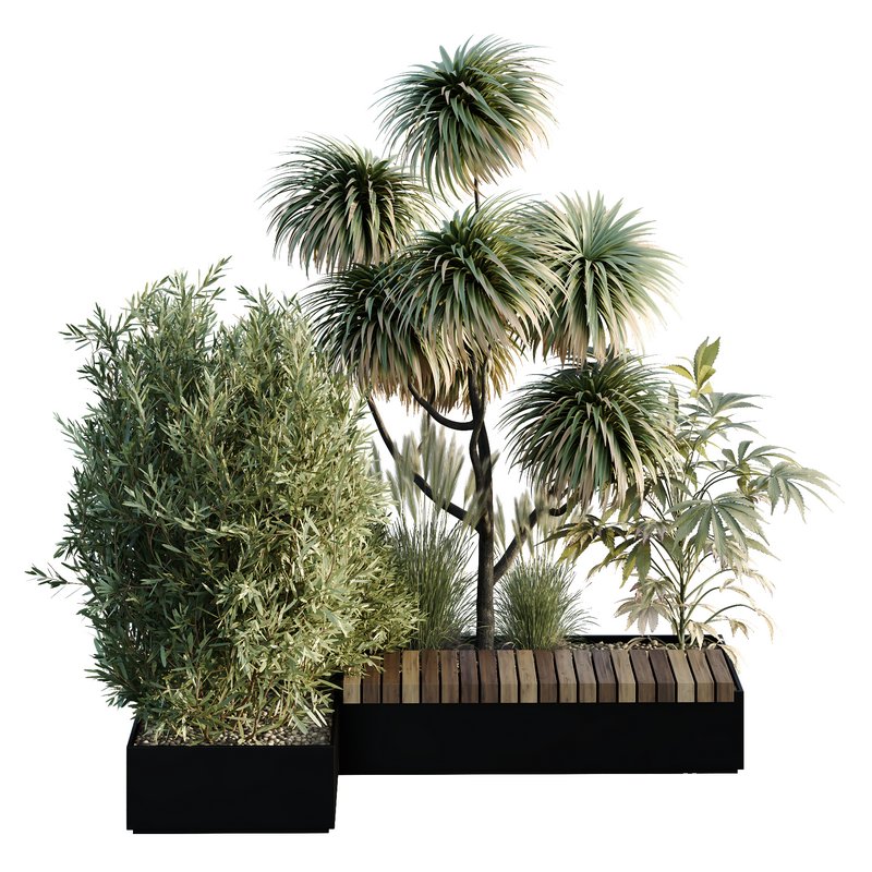 HQ Urban environment set of green plant benches 01 Image 2