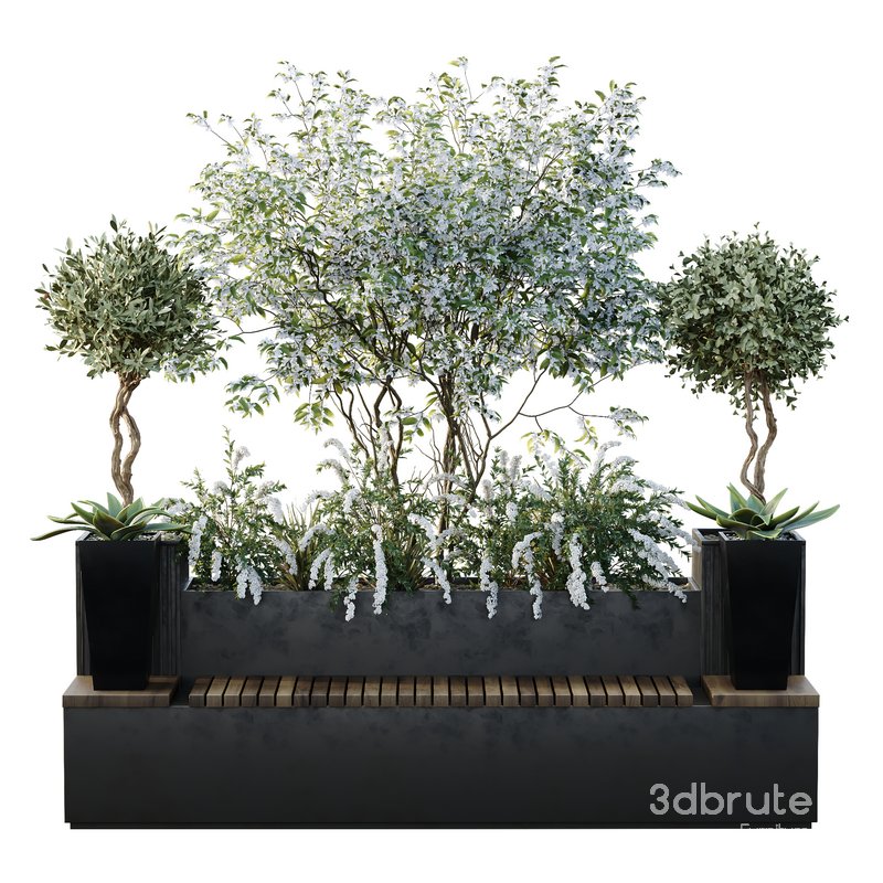 HQ Urban environment set of green plant benches 04 Image 2