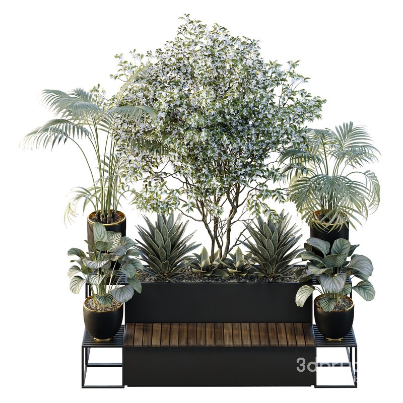 HQ Urban environment set of green plant benches 02 Image 3