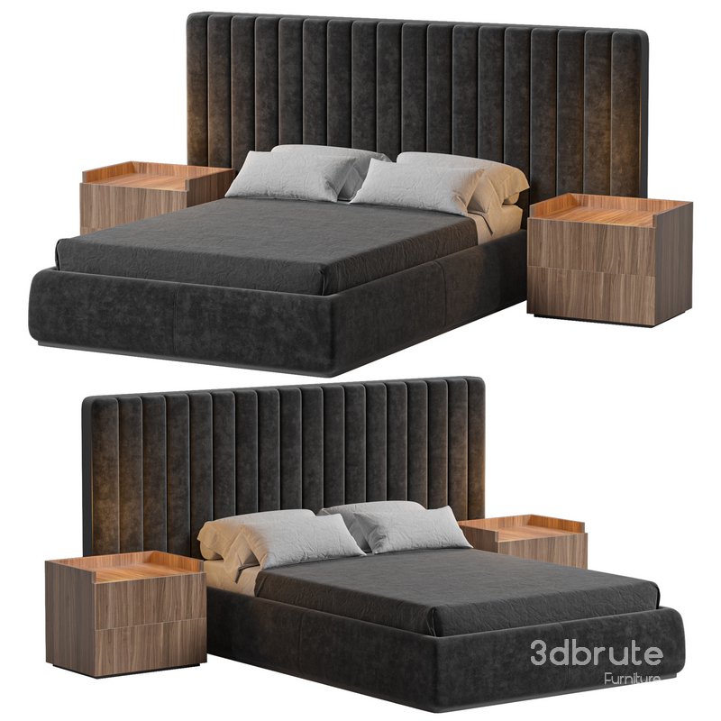 Walvia Gray Velvet Luxury Wide Headboard Bed Image 2