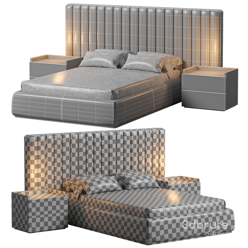 Walvia Gray Velvet Luxury Wide Headboard Bed Image 4