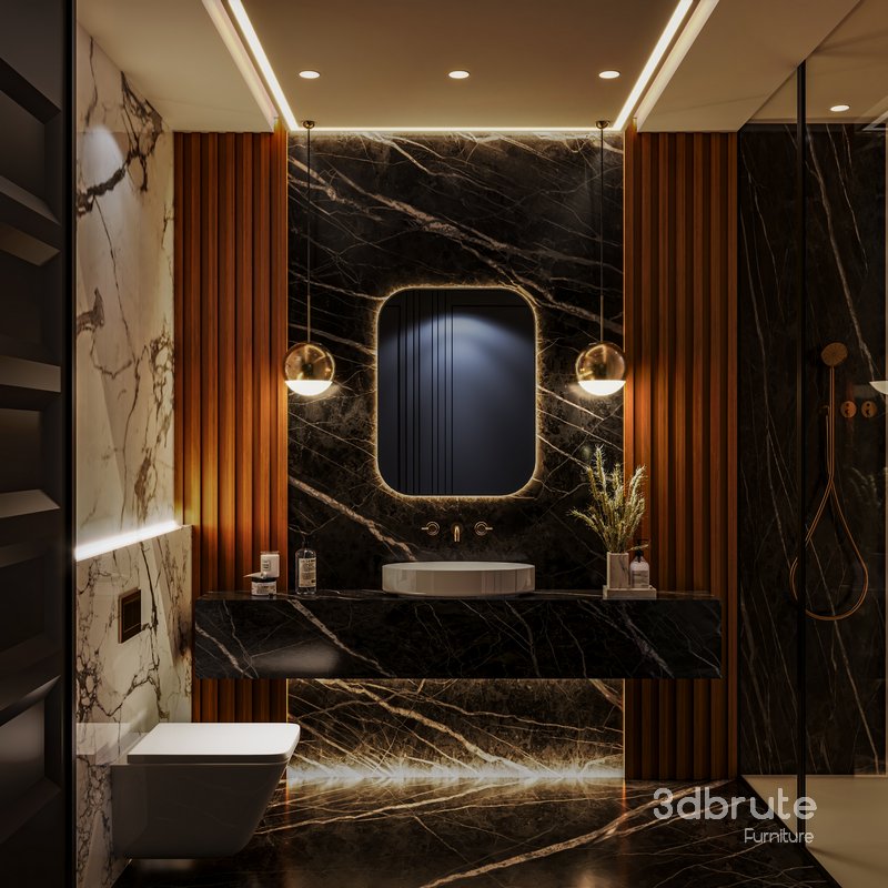 Black Bathroom with the perfect lighting Image 1