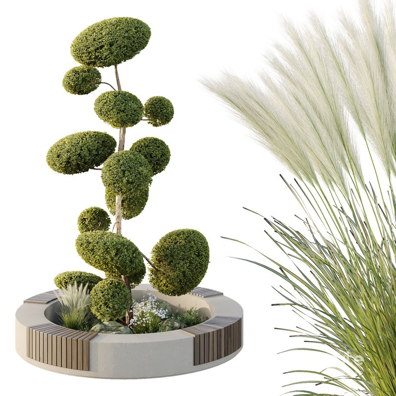 HQ Urban environment set of green plant benches 10 Image 1