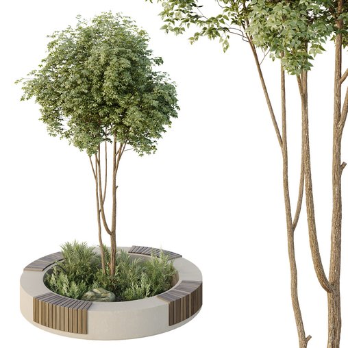 HQ Urban environment set of green plant benches 09