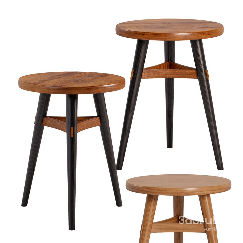3 Leg Stool with Curved Stretchers – Chairs Image 1