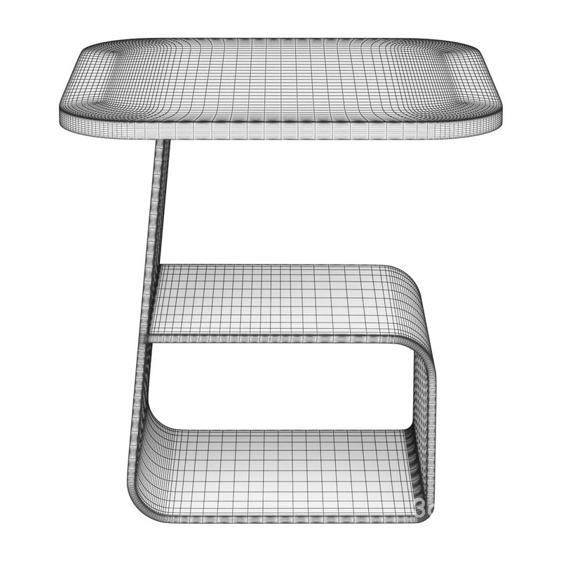 Modern Square Stone End Table with Black Steel Pedestal Base and Storage Shelf Image 2