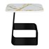 Modern Square Stone End Table with Black Steel Pedestal Base and Storage Shelf - Thumbnail 1