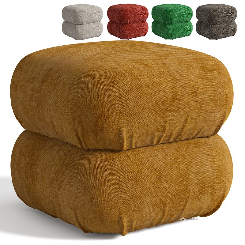 RUCHED DARK BEIGE VELVET POUF Image 1