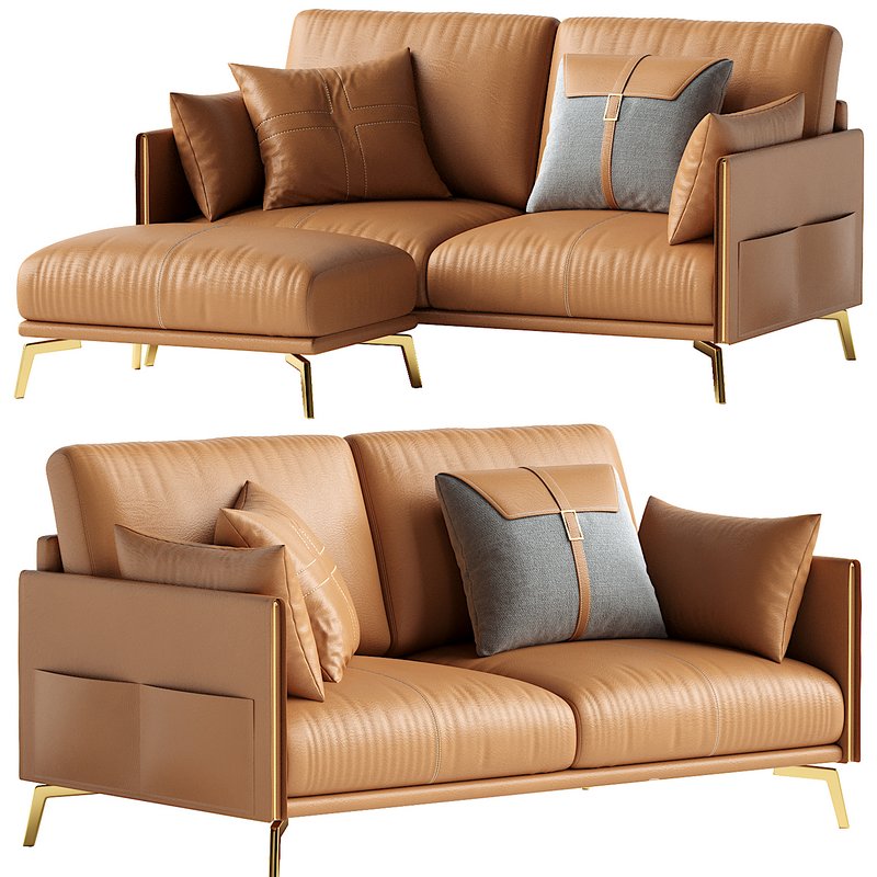 Glamorous Brown Leather Sofa 165 cm and Ottoman Image 3