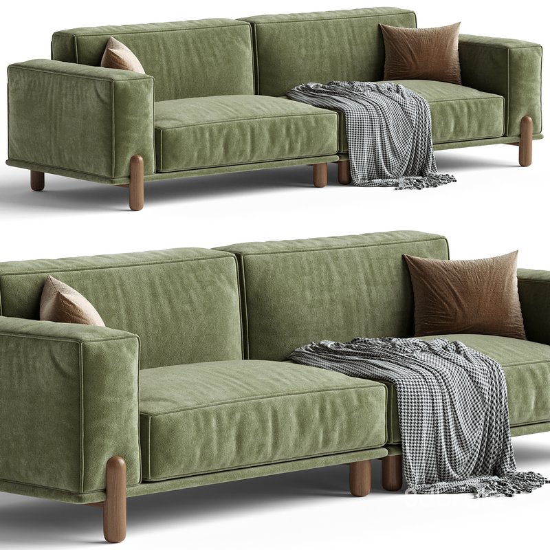 Cuboid Corduroy Fabric Dark Green Sectional Sofa Image 1