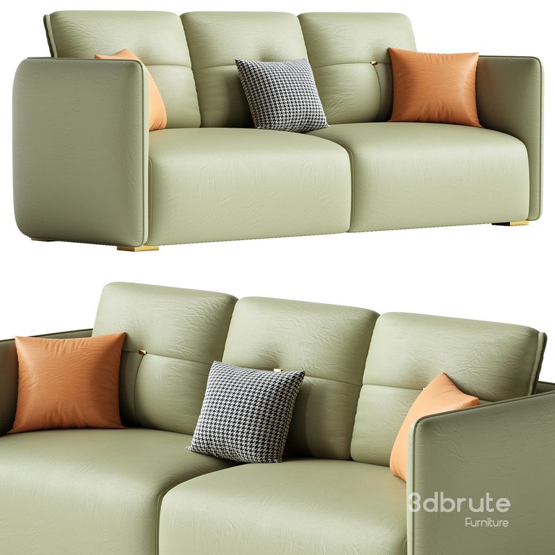 Modern Green Tech Cloth Upholstered Sraight-back Sofa 210 cm Image 2