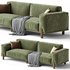 Cuboid Corduroy Fabric Dark Green Sectional Sofa - Thumbnail 3