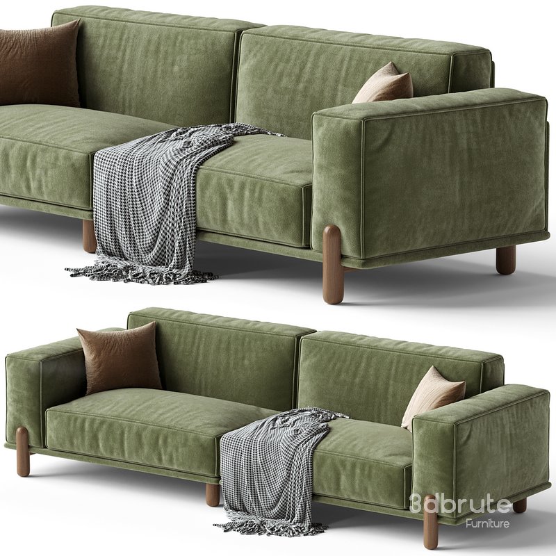Cuboid Corduroy Fabric Dark Green Sectional Sofa Image 3
