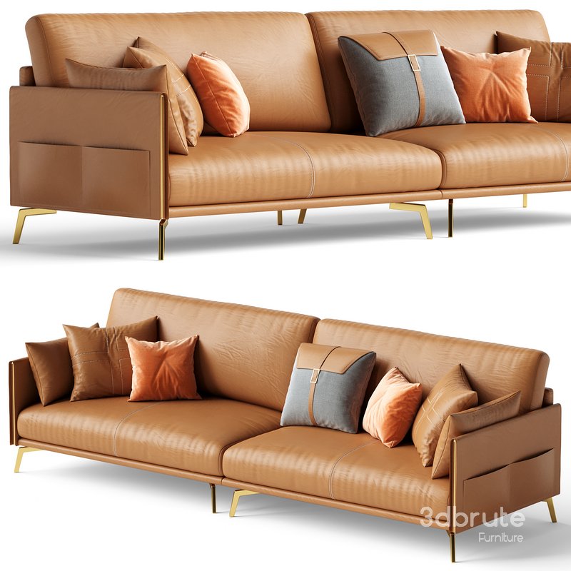 Glamorous Brown Leather Sofa 280 cm Image 3