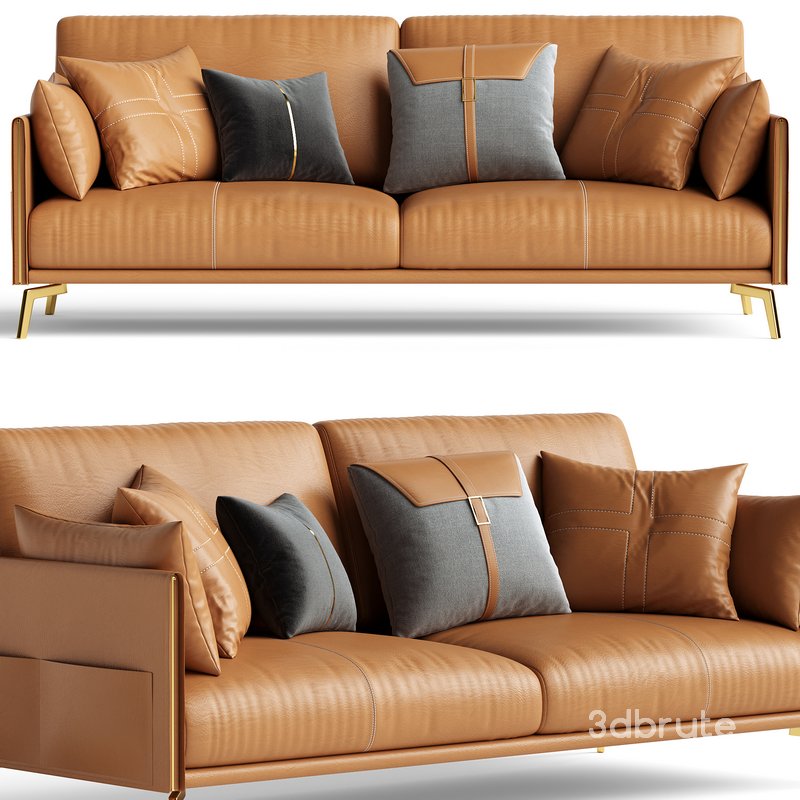 Glamorous Brown Leather Sofa Image 2