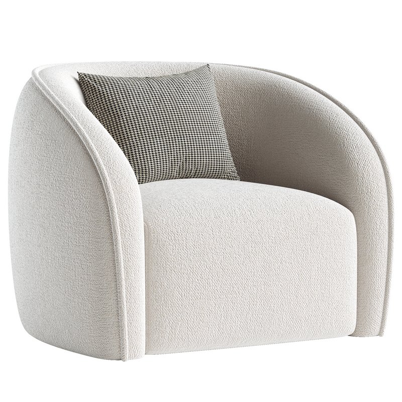 White Boucl  Upholstered Armchair – Seral Image 2