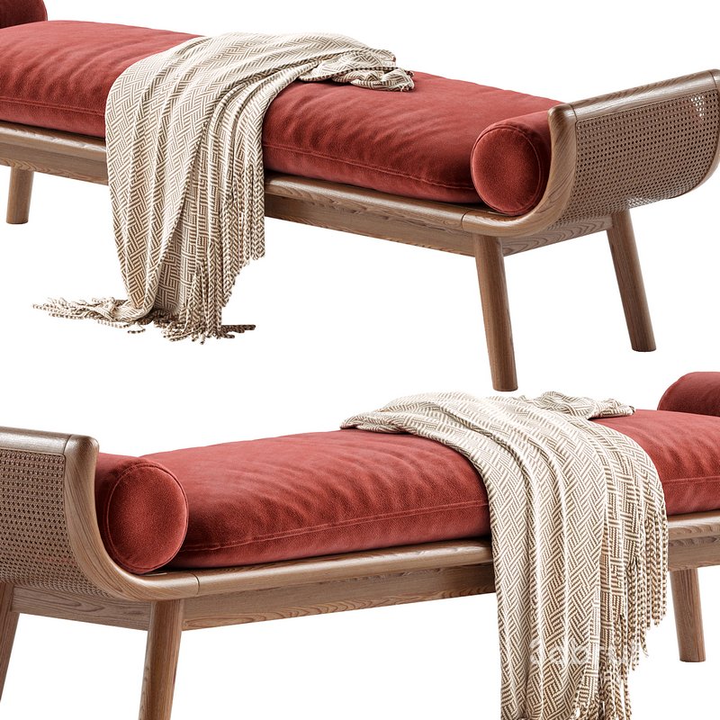 With Arms Backless Wood Upholstered Scandinavian Bedroom Bench Image 2