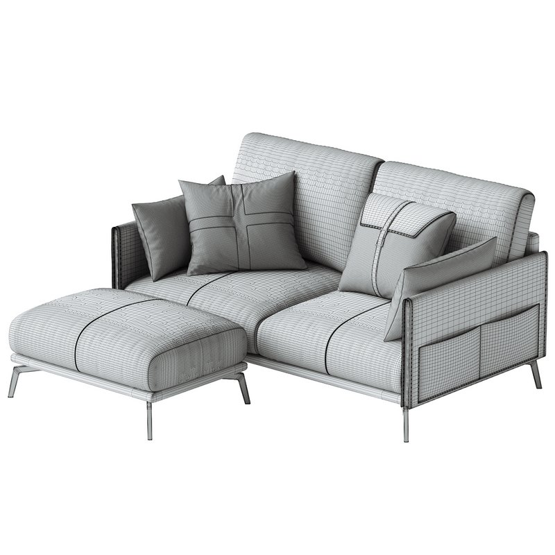 Glamorous Brown Leather Sofa 165 cm and Ottoman Image 2