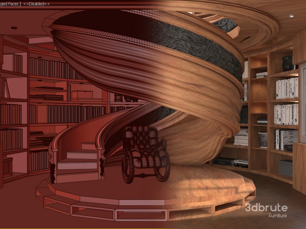 wooden spiral staircase in a room with bookshelves Image 5