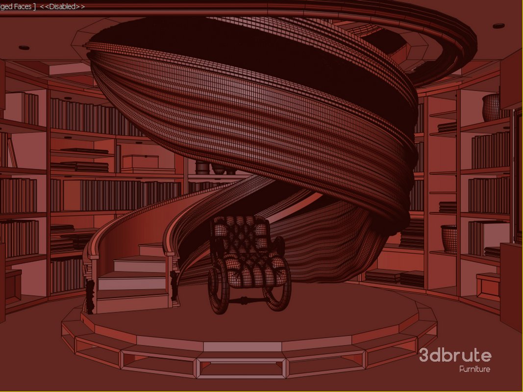 wooden spiral staircase in a room with bookshelves Image 3