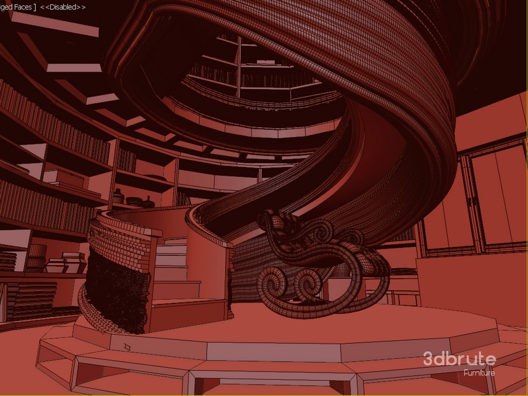 wooden spiral staircase in a room with bookshelves Image 7