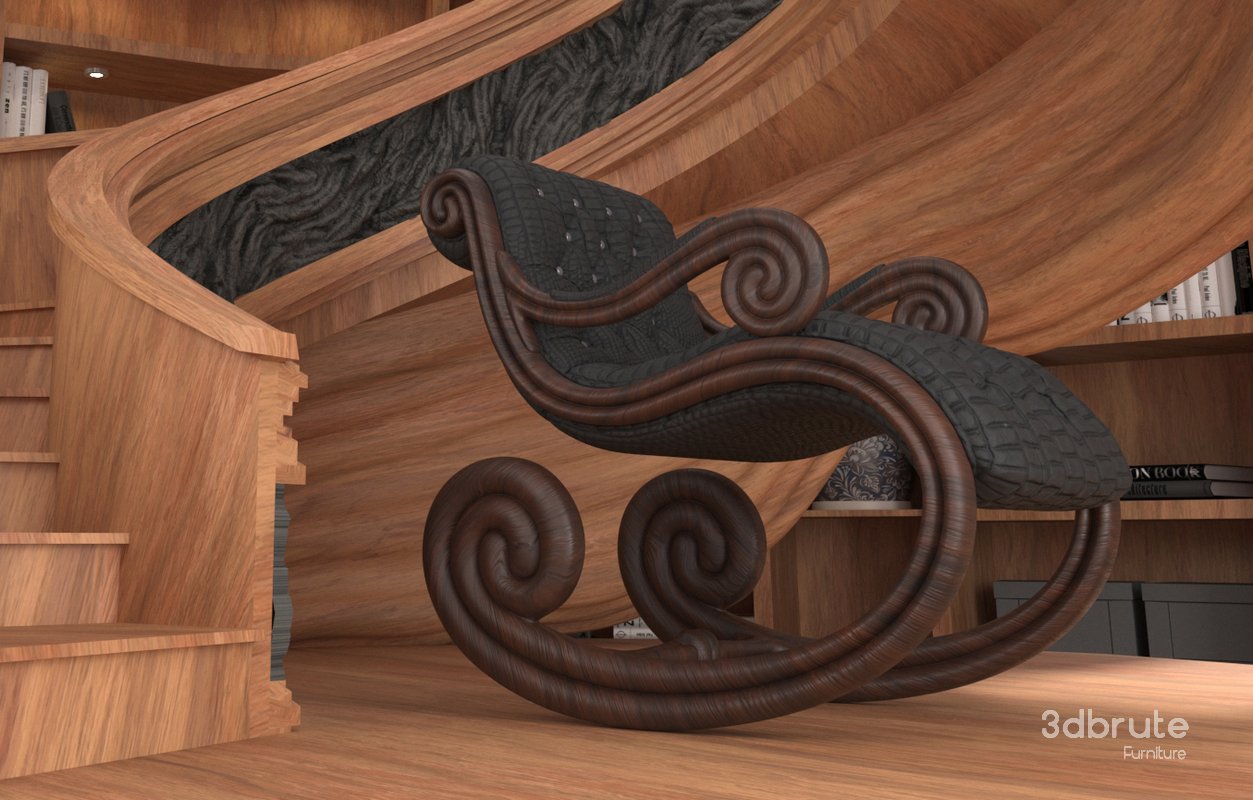 wooden spiral staircase in a room with bookshelves Image 6