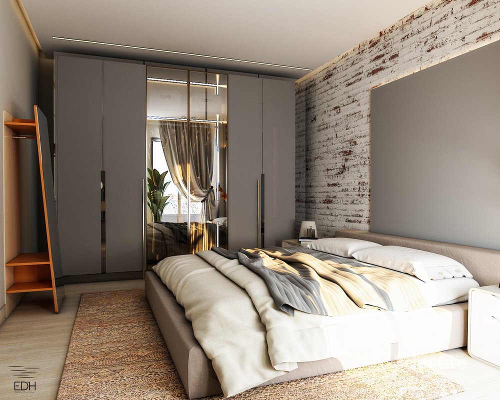 3D Bedroom scene with brick wall Image 3