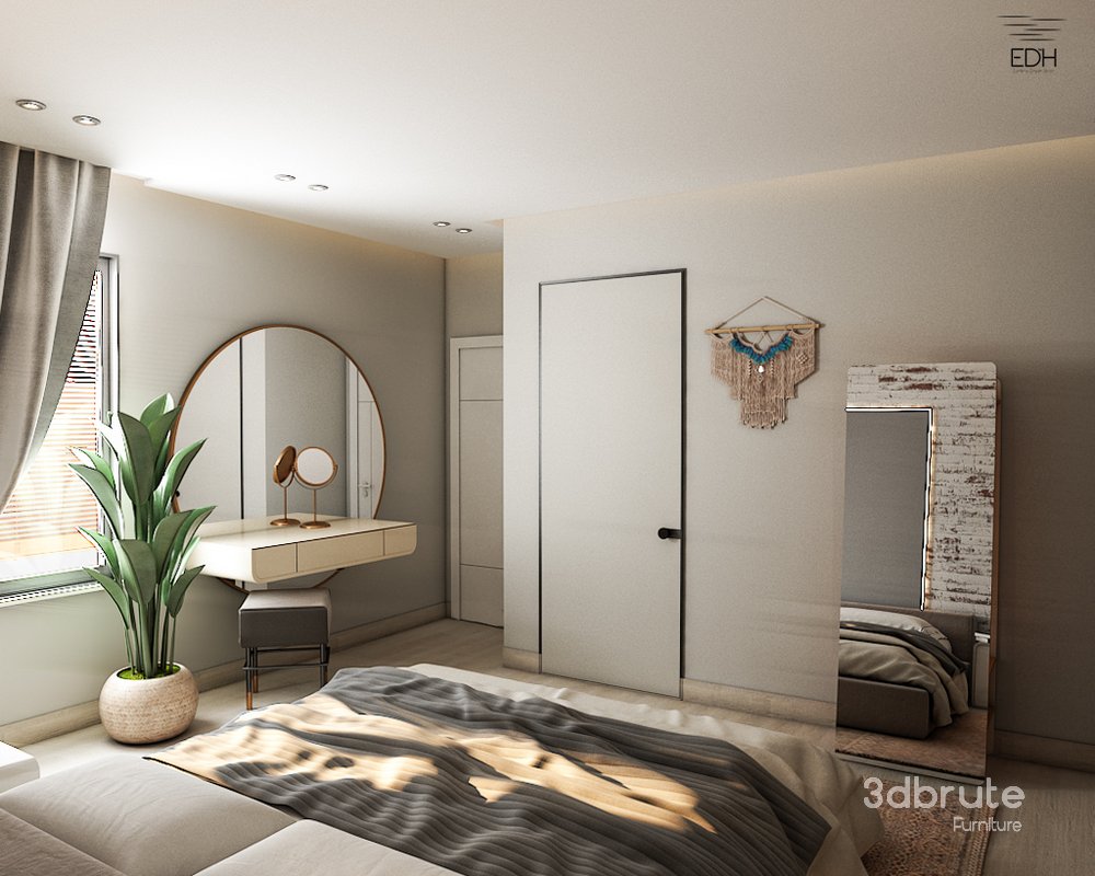 3D Bedroom scene with brick wall Image 2