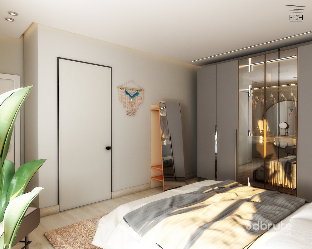 3D Bedroom scene with brick wall Image 5