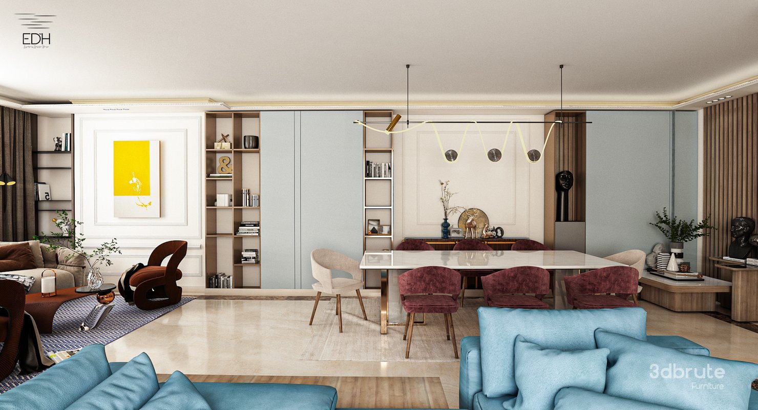 3D Scene of a modern Reception – dining area and Entrance Lobby Image 2