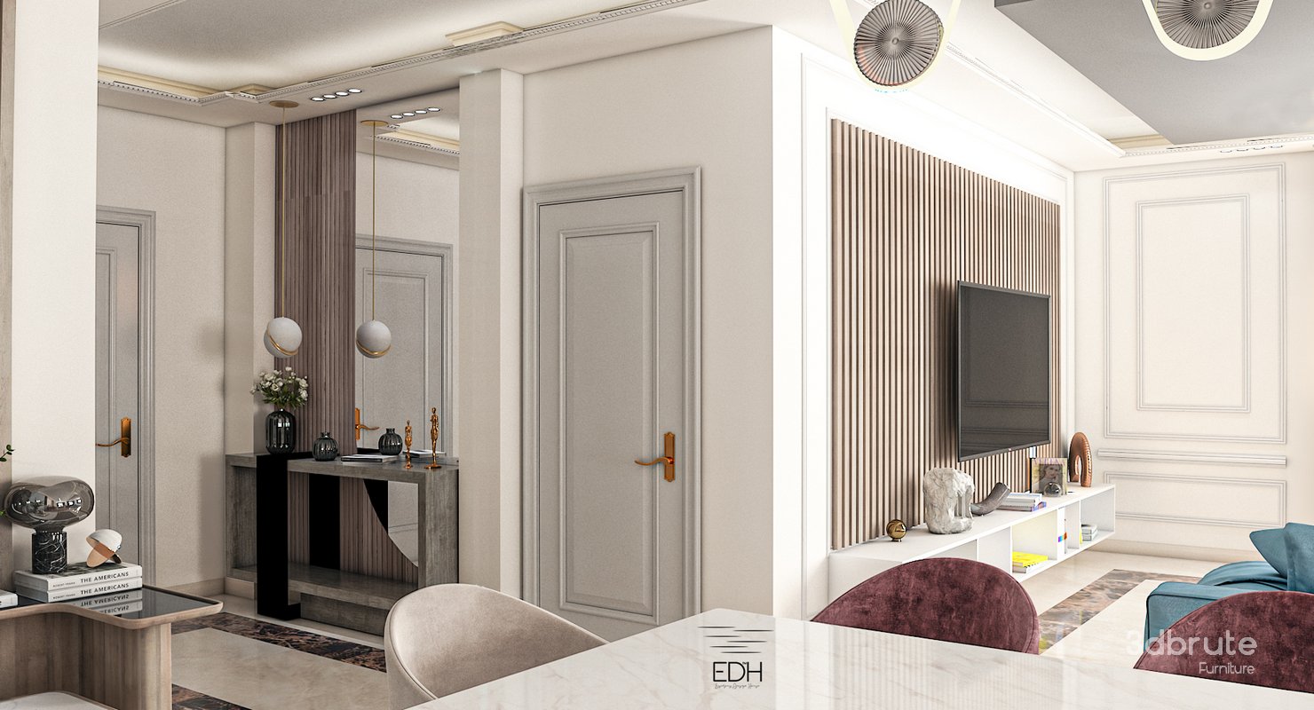 3D Scene of a modern Reception – dining area and Entrance Lobby Image 3