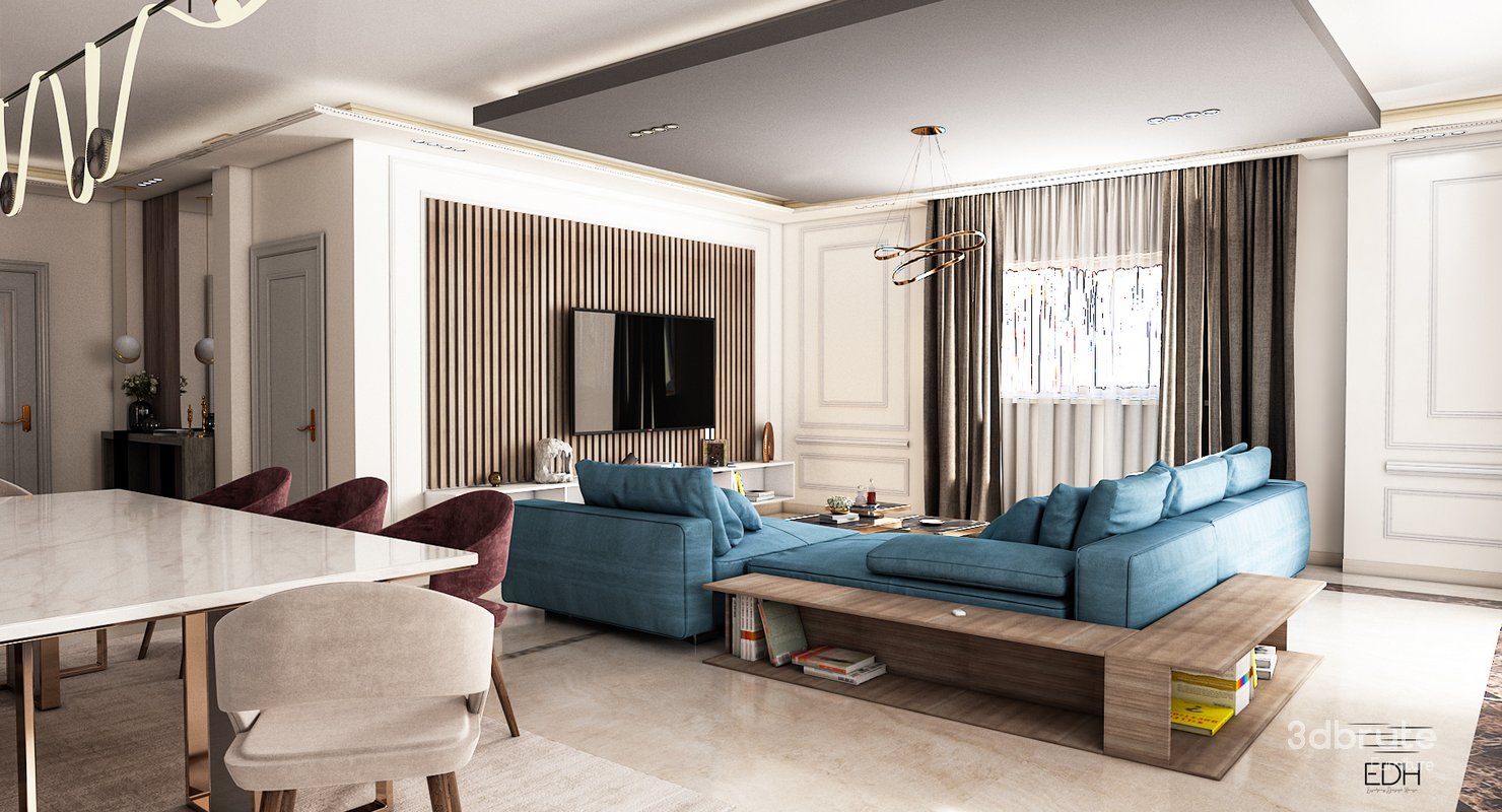 3D Scene of a modern Reception – dining area and Entrance Lobby Image 4