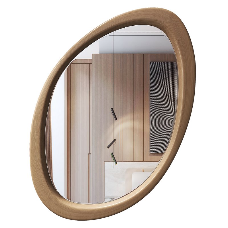 Asymmetrical Wooden Frame Mirror Image 1