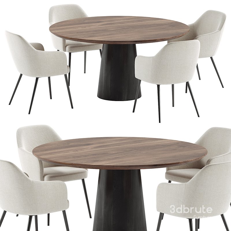 SOLIN armchair & Round walnut dining table Qone Image 1