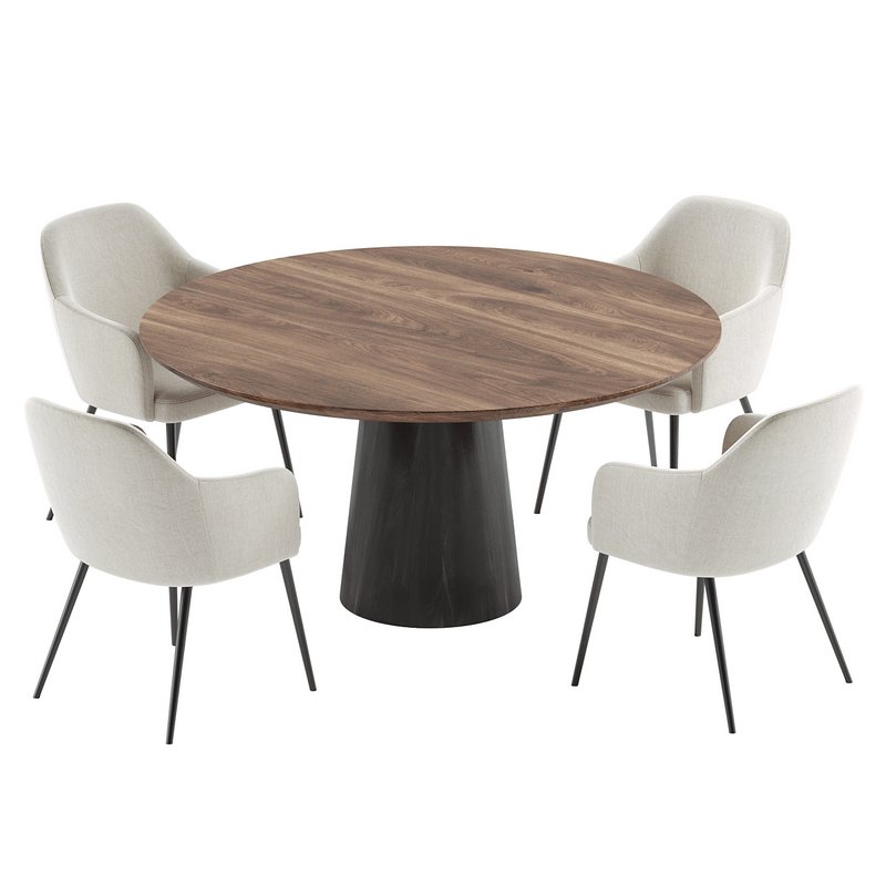 SOLIN armchair & Round walnut dining table Qone Image 2