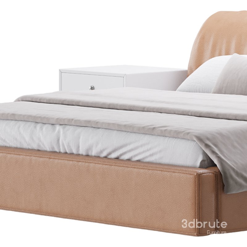 Brown Genuine Leather Upholstered Headboard Queen Size Modern Bed Image 4