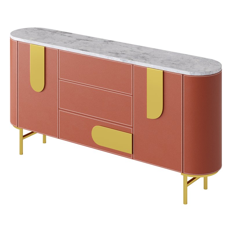 Modern Metal Sideboard Credenza with Three Drawers Narrow Size Image 11