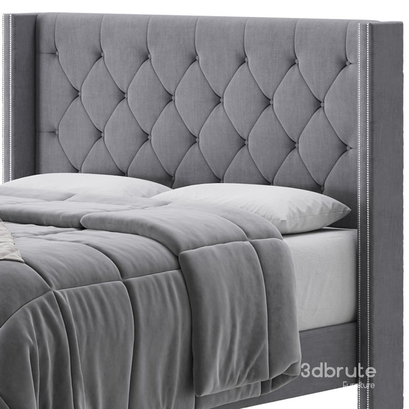 Fabric Low Profile Double Bed Frame with Nail Snaps Image 12