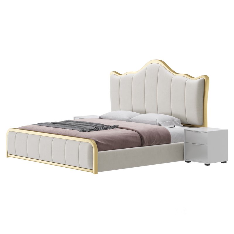 White Upholstered Bed with Headboard Image 11