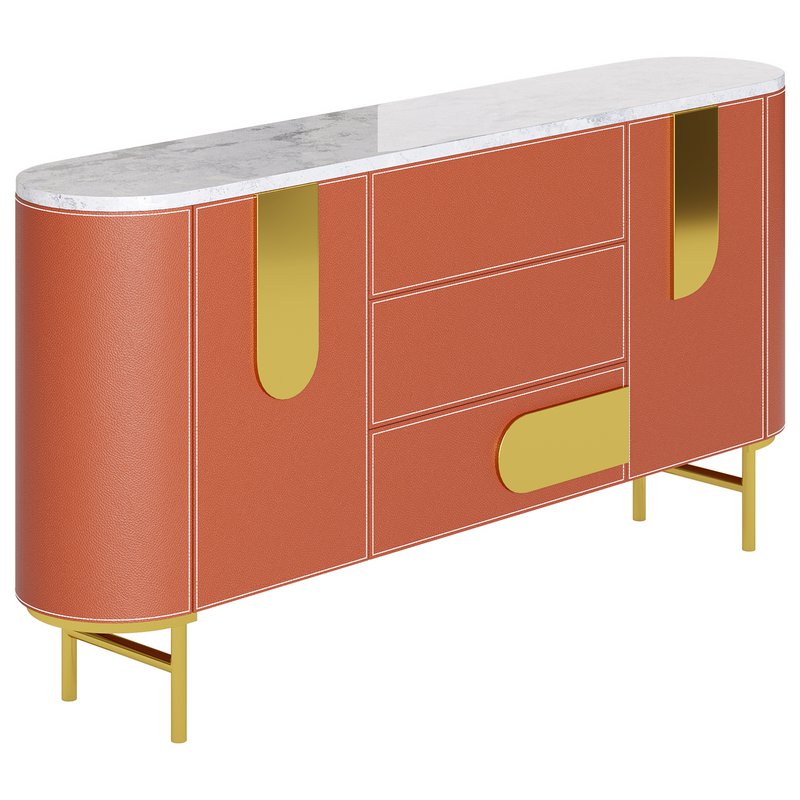 Modern Metal Sideboard Credenza with Three Drawers Narrow Size Image 14