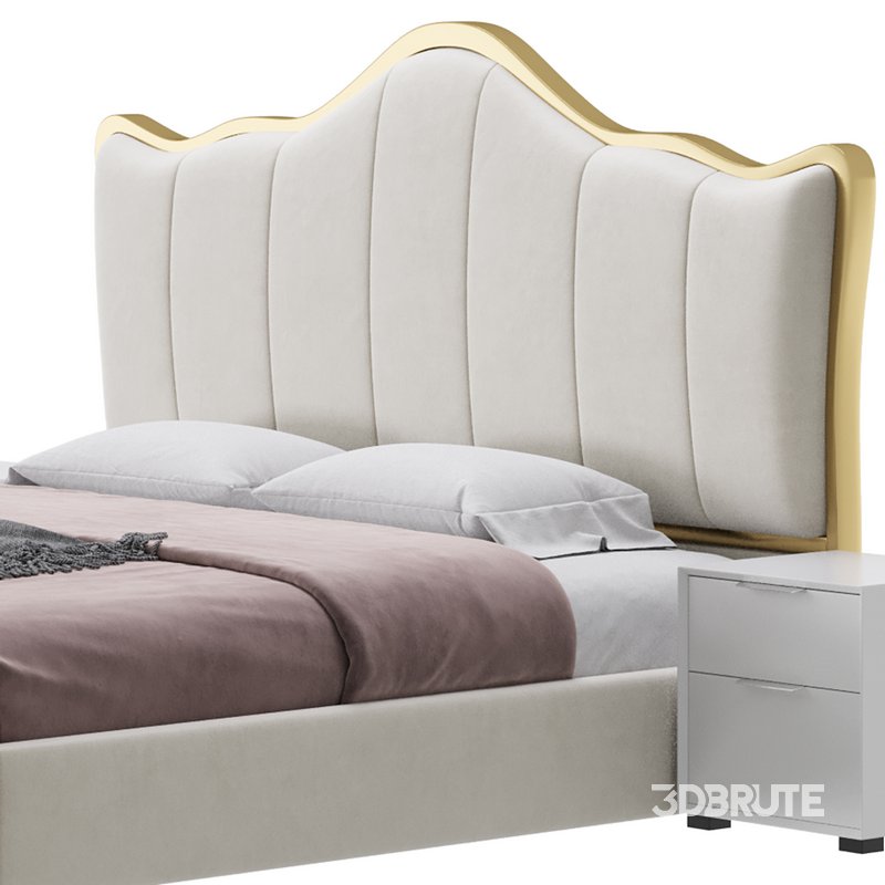 White Upholstered Bed with Headboard Image 12