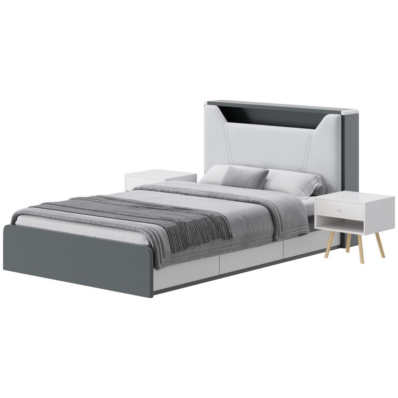 Gray Faux Leather Upholstered Bed Image 13