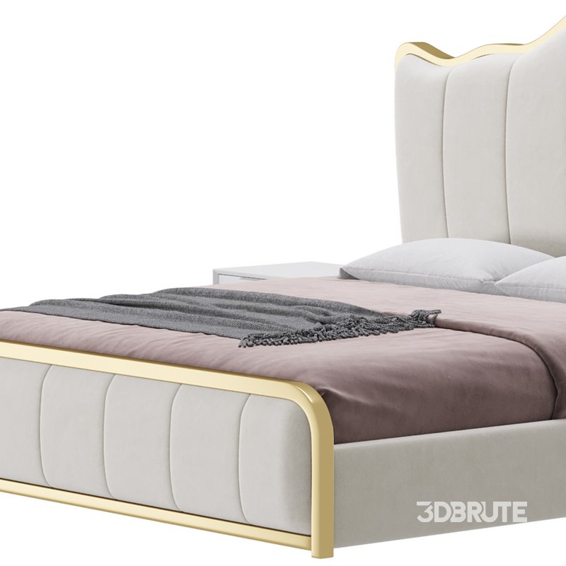 White Upholstered Bed with Headboard Image 13