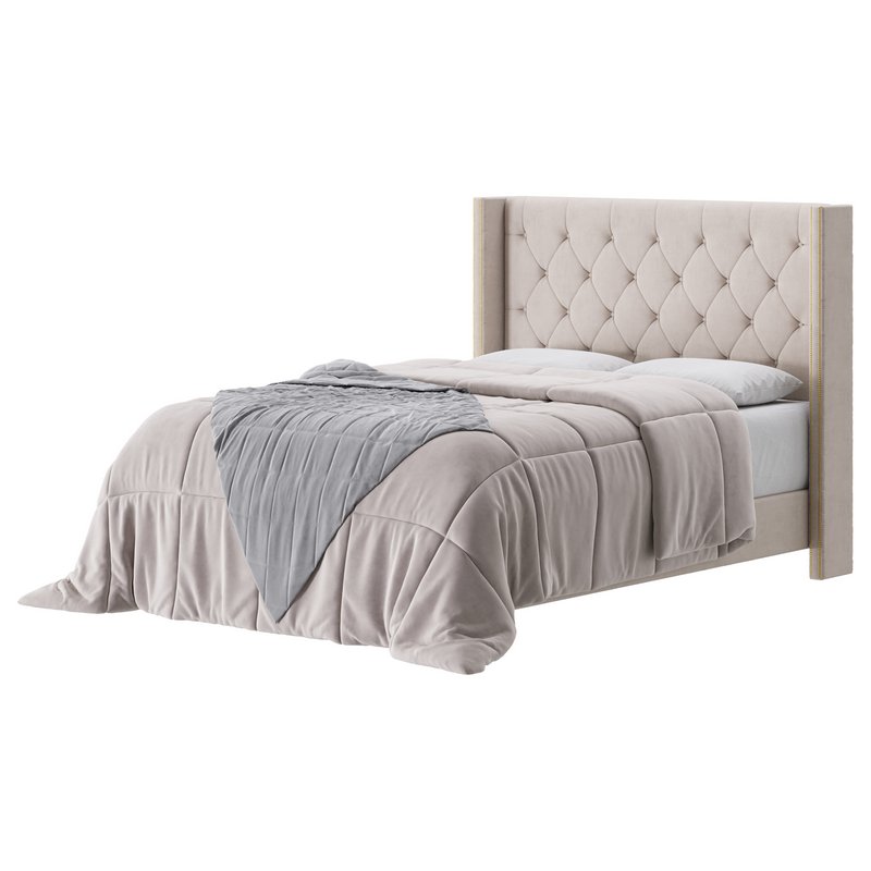 Fabric Low Profile Double Bed Frame with Nail Snaps Image 14