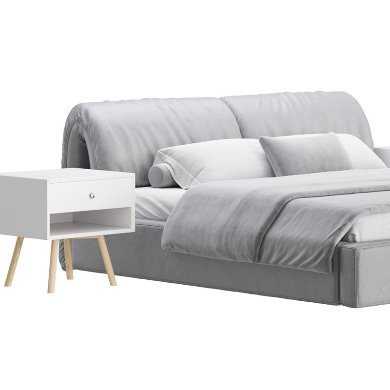 Brown Genuine Leather Upholstered Headboard Queen Size Modern Bed Image 15