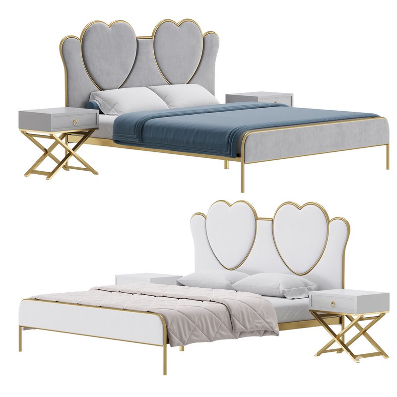 Glam Upholstered Headboard Bed Image 1